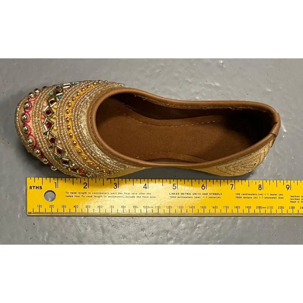 Unbranded Punjabi Jutti for Girls - Indian Shoes - Ethnic Gold Jutti Sz 3